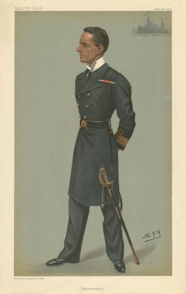 VANITY FAIR SPY CARTOON Hedworth Meux (né Lambton) 'HMS Powerful' Navy 1900